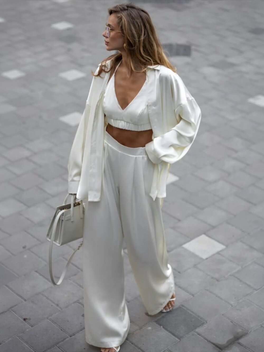 Bridal Off-White Silk Pajama Set: 3-Piece Bride Set - NWT